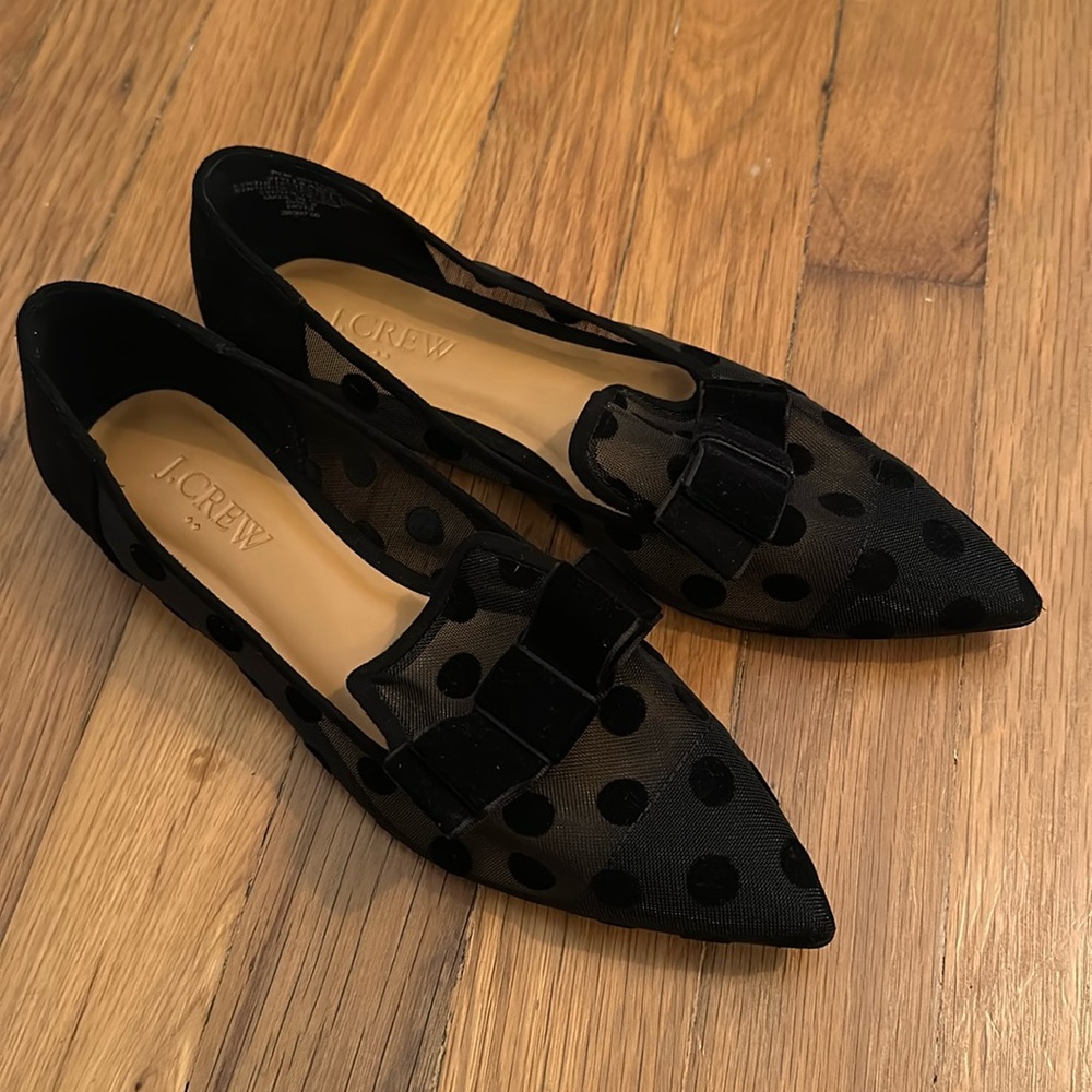 J Crew black mesh polka dot flats size 6